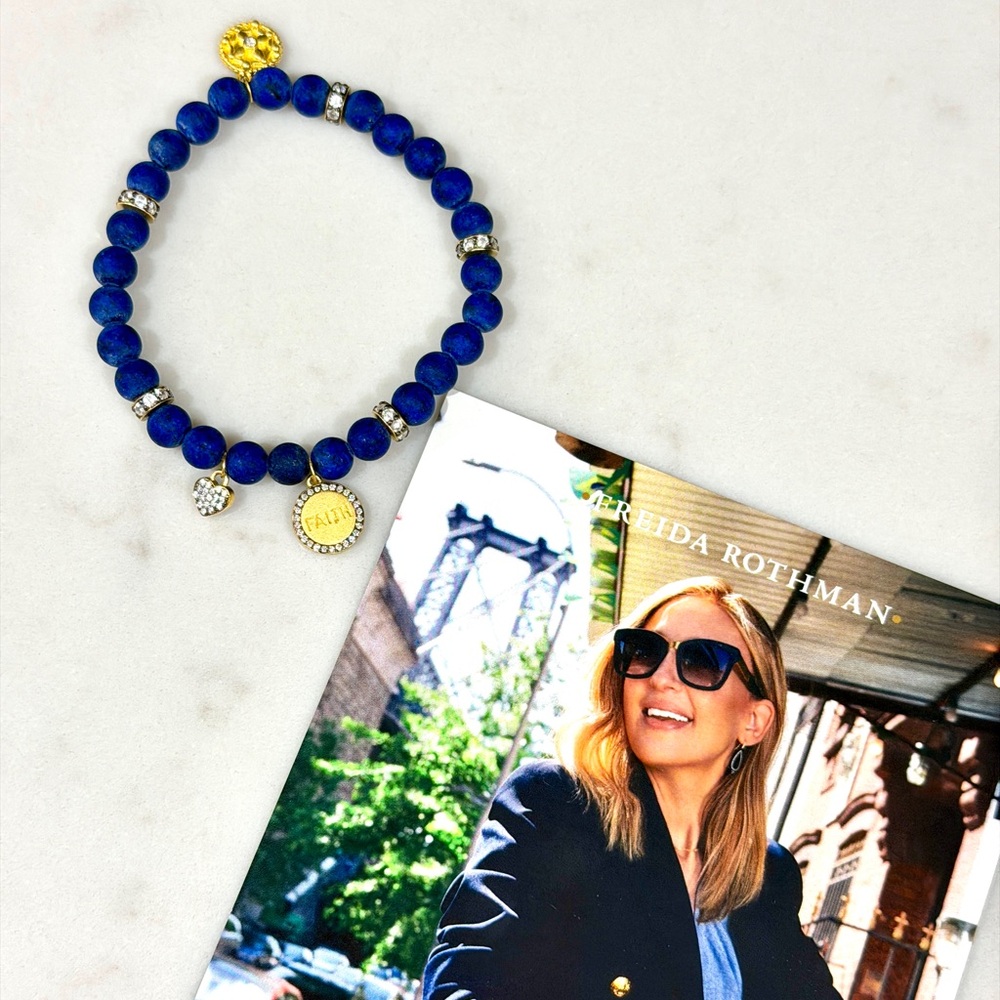 Freida Rothman - Sntiments Bracelet - Lapis Blue Beaded Charm Bracelet - FAITH